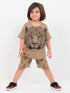 Oversized Tiger Themed Cotton Short Set (Beige)
